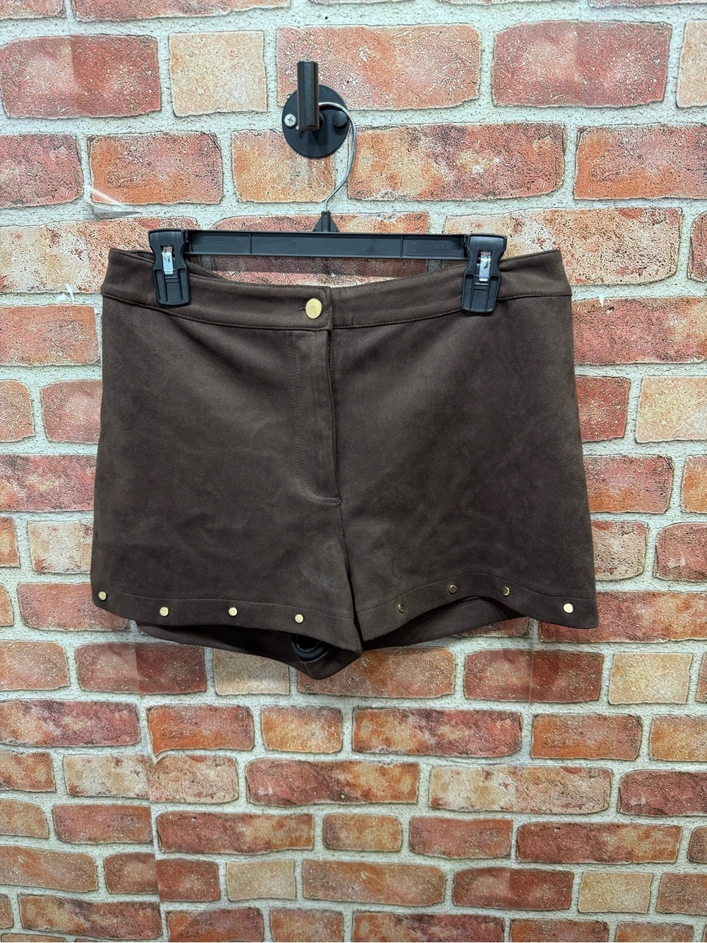 Brown Suede look studded hemline high waist festival indie Women’s Shorts
